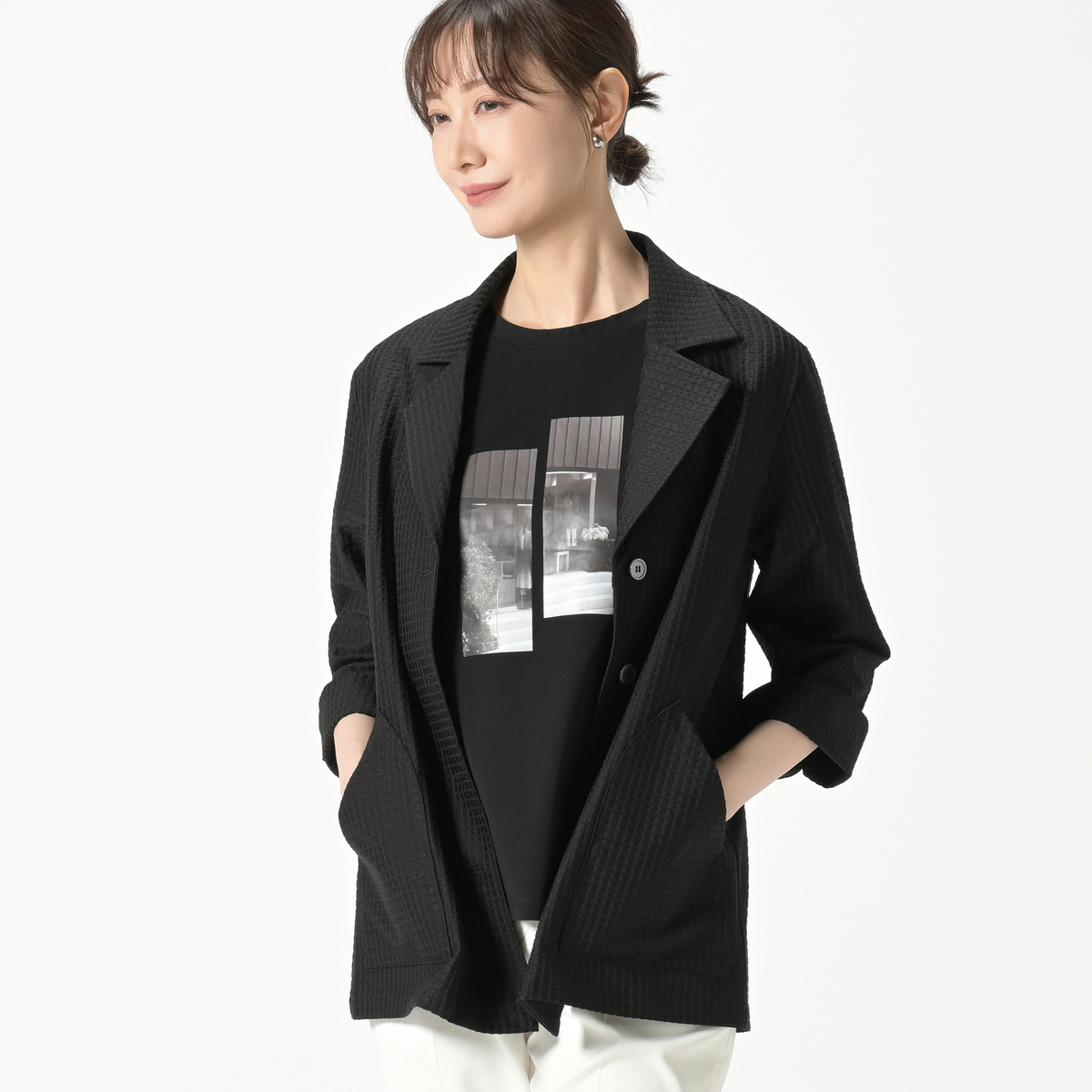 A/W シモーナ タリアフェッリ ジャケット 羽織り day to day サッカー素材テイラーカラー羽織ジャケット day to day