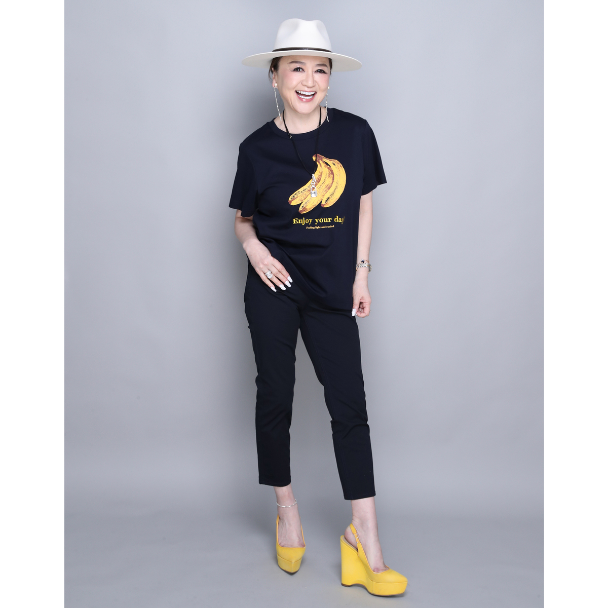 ANNE COQUINE シルケットスムースフルーツプリント刺繍Tシャツ