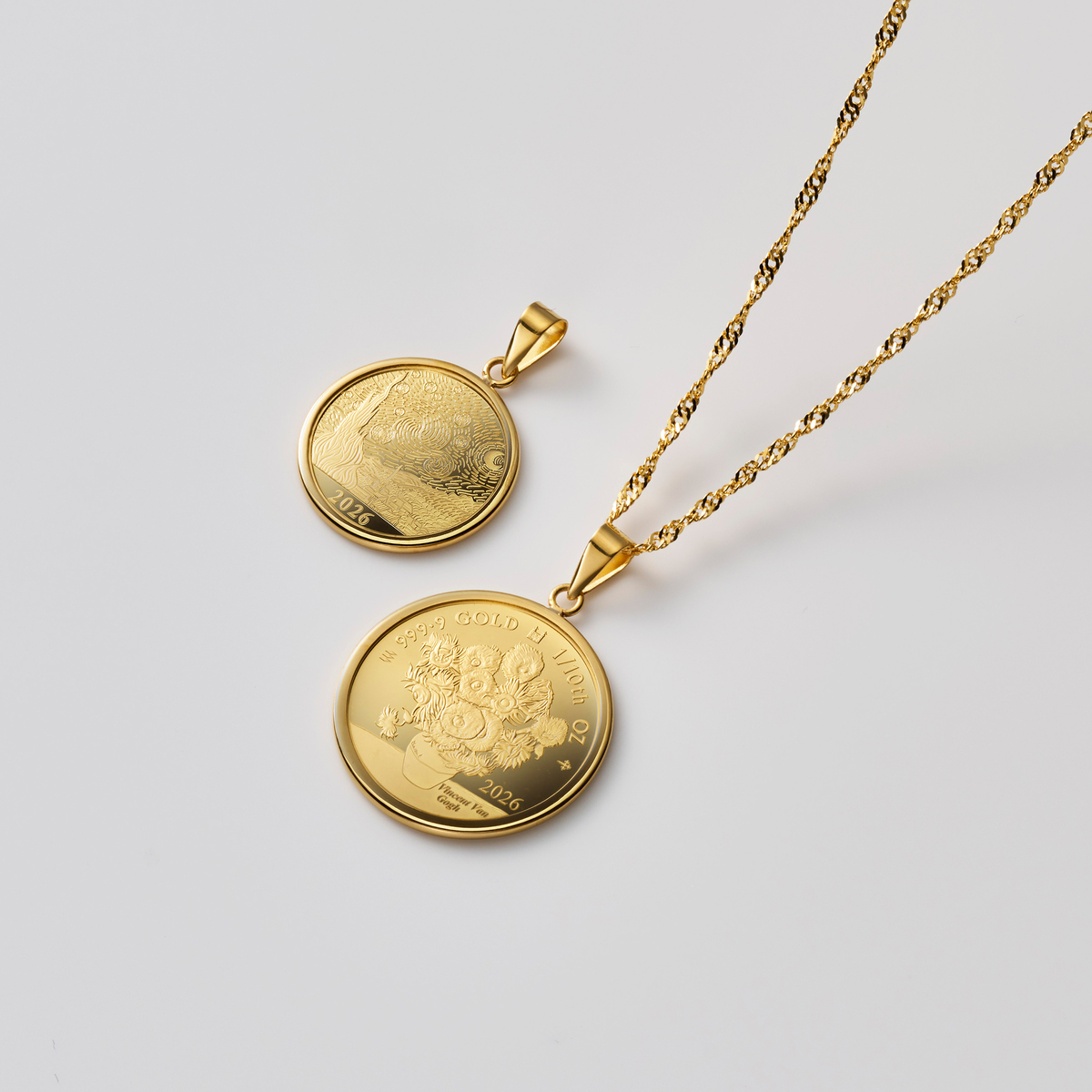 純金 ひまわり&星月夜 メダル ペンダントヘッド - QVC.jp