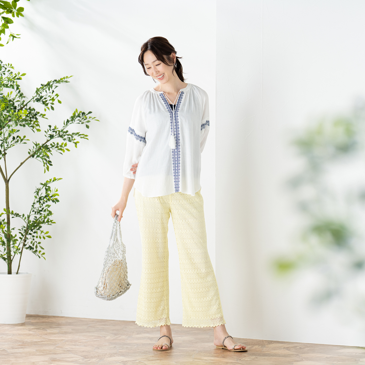 Coeur sucre 透かし編みレースレイヤードパンツ クールシュクレ（COEUR