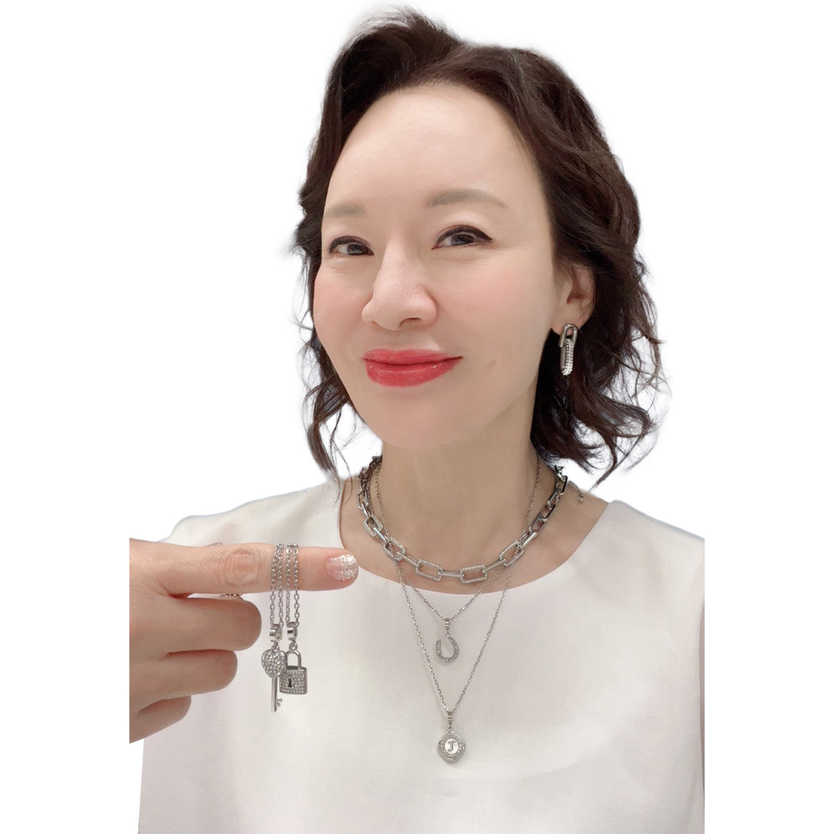 JN クリスタルガラス ステンレス スタイリッシュライン ネックレス
