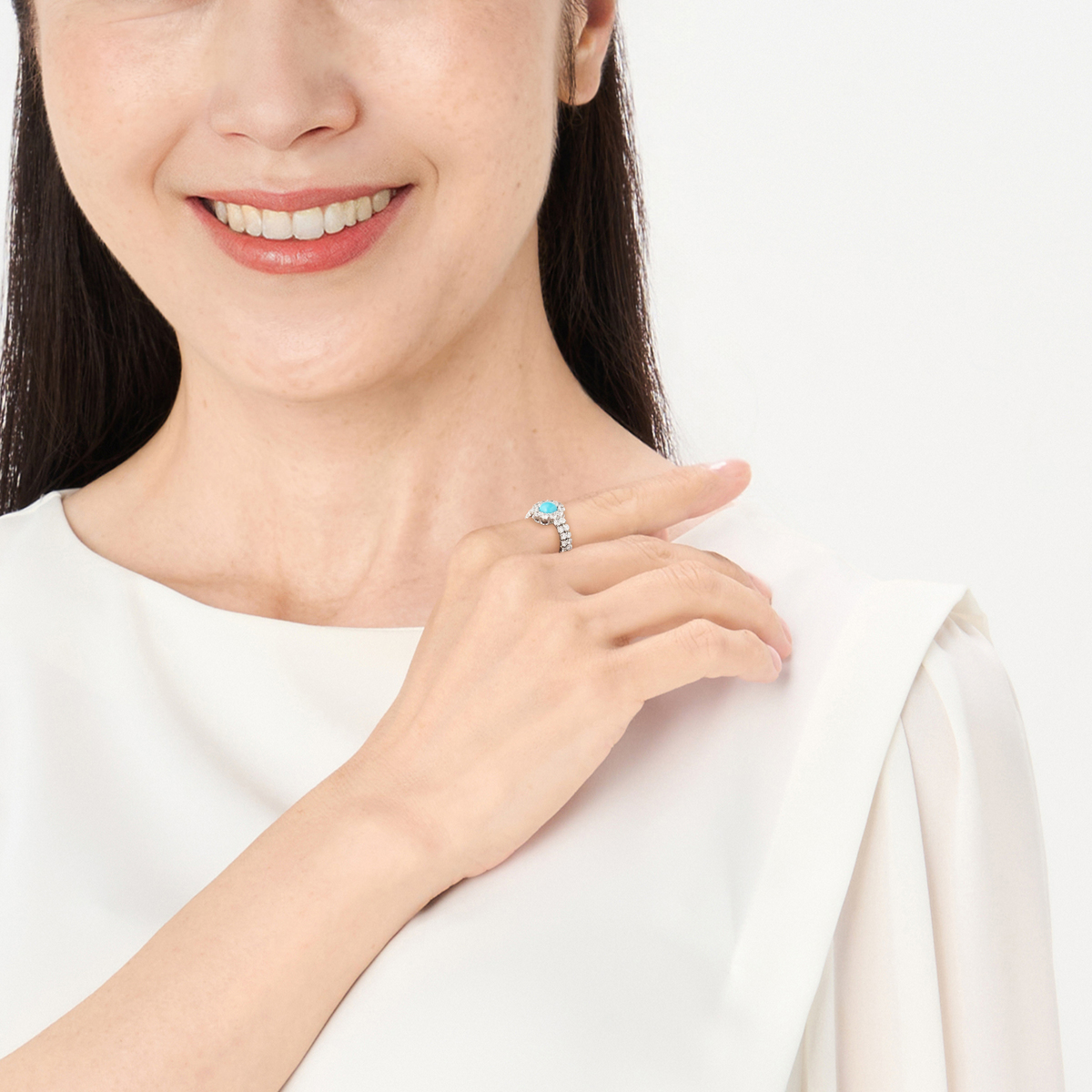 スリーピングビューティートルコ石&CZ ストレッチリング[レリア