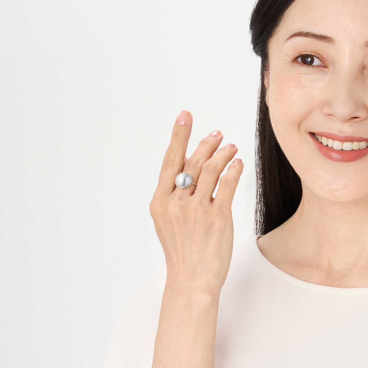 18KRG 奄美大島産 紫陽花 マベパールストレッチリング ペルマキーナ
