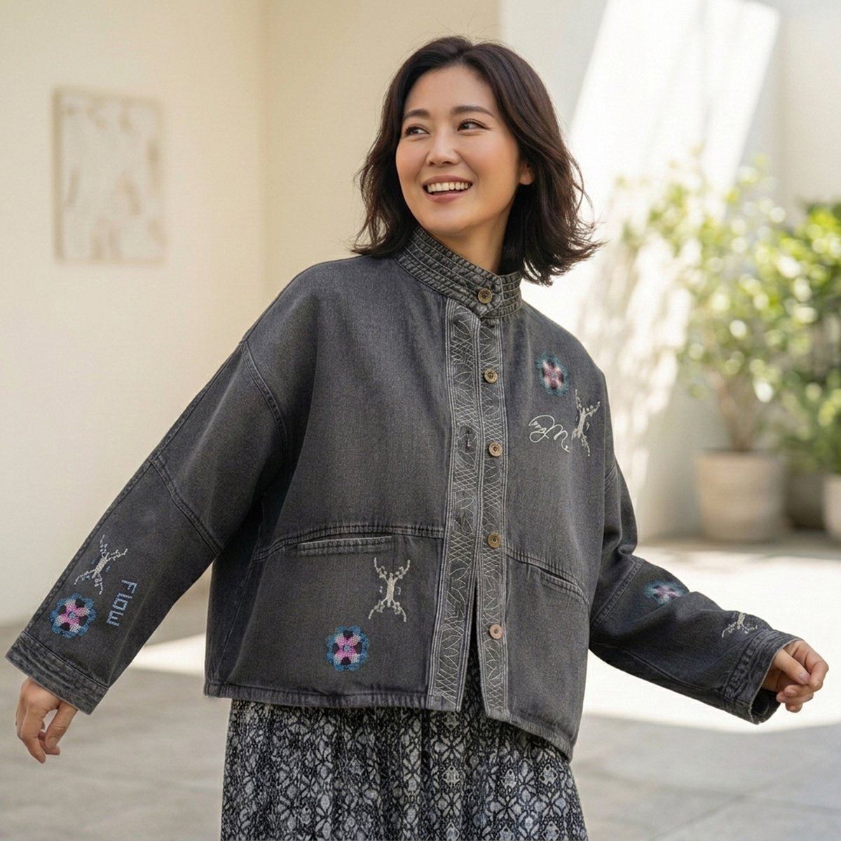 myM 刺繍デニムワイドジャケット マイエム（myM） - QVC.jp