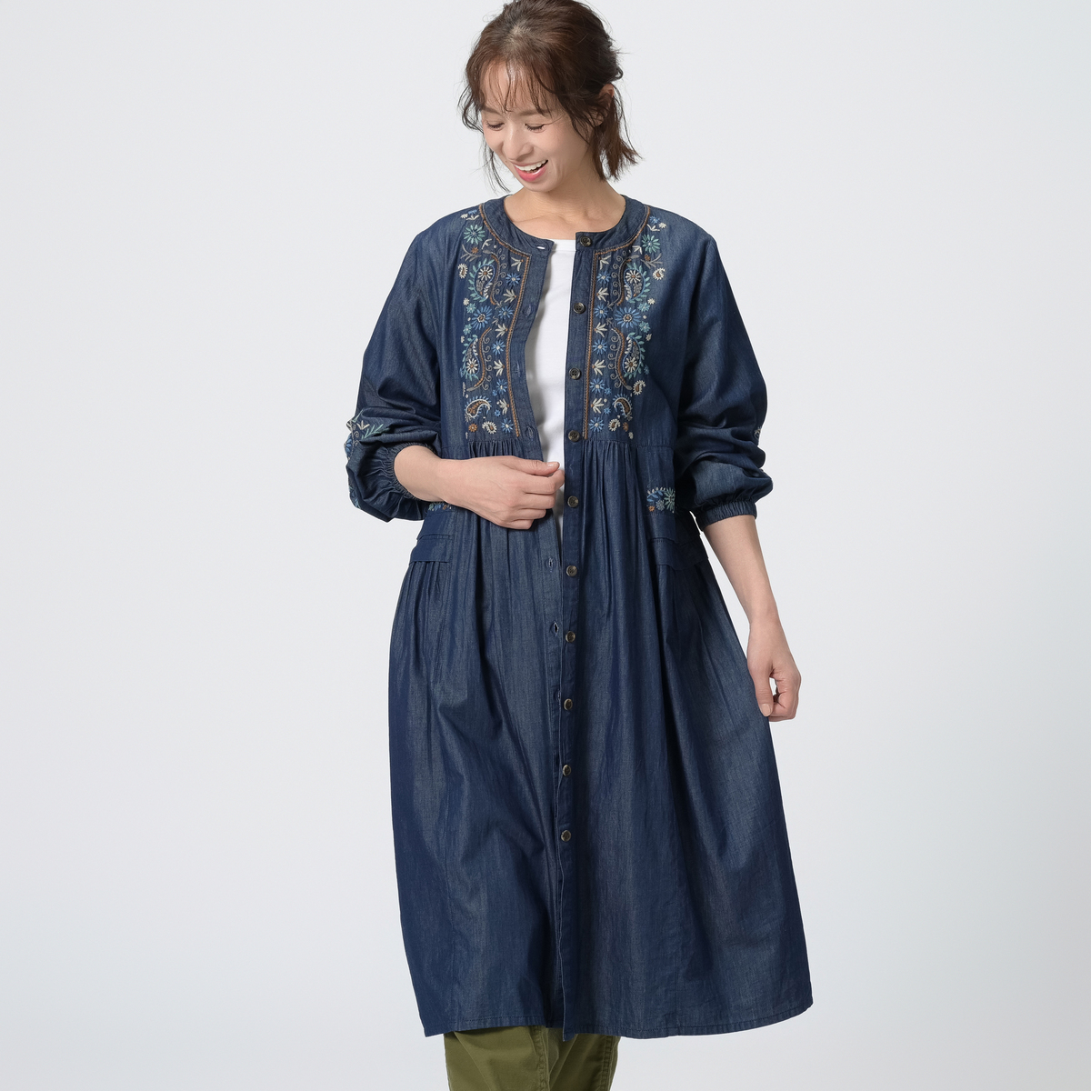 Pomelo クラフト刺繍デニムワンピース Pomelo（ポメロ） - QVC.jp