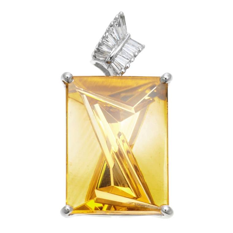 18K WG シトリン&ダイヤモンド ペンダントヘッド
