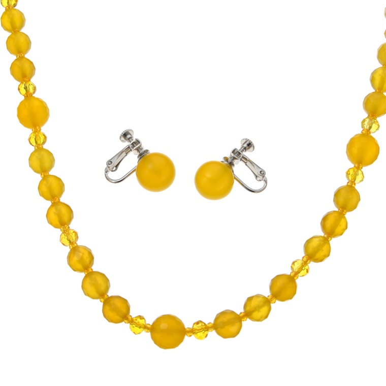 カルセドニー ネックレス&イヤリング/ピアス セット[キャローラ]