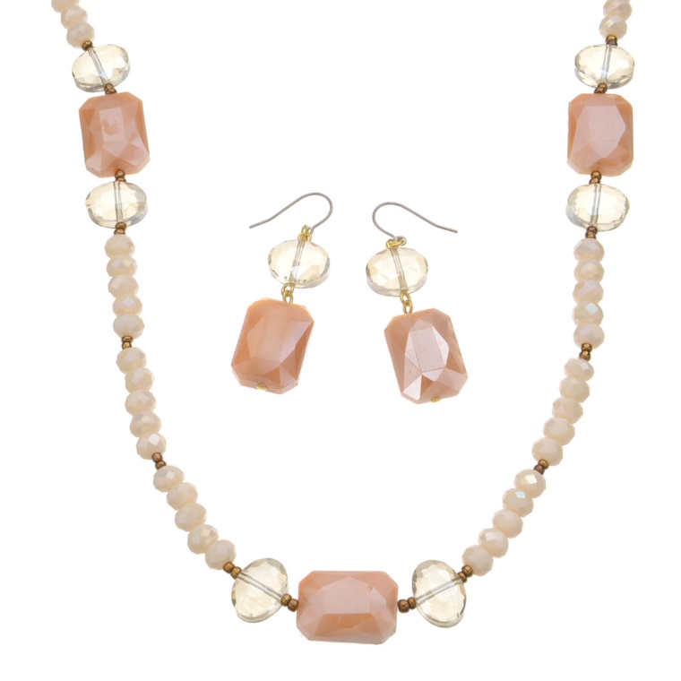 ピンクベージュカラー ネックレス&イヤリング/ピアスセット [チェル]