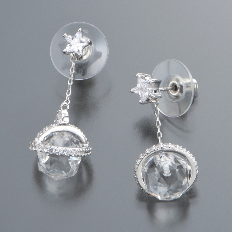 スターカット水晶 & CZ スター イヤリング/ピアス [ポップル]