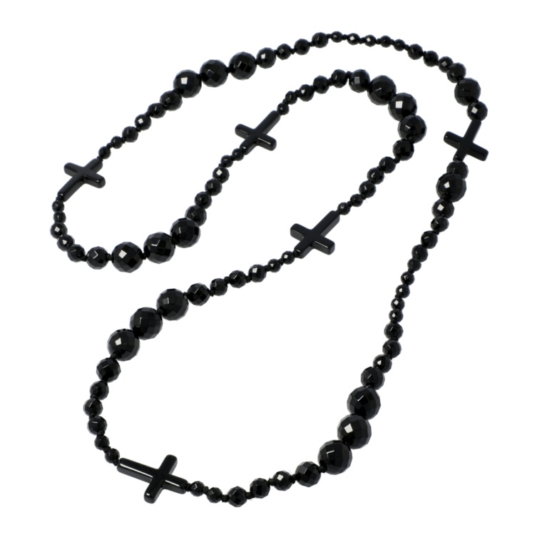 ブラックカルセドニー クロスモチーフ ロングネックレス [マナ]