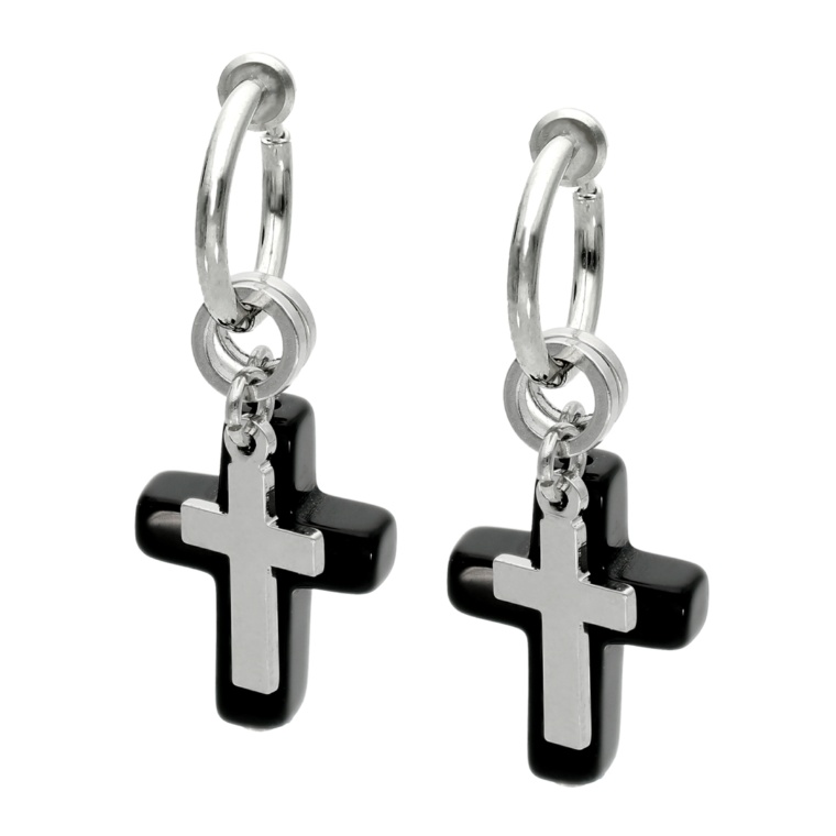 ブラックカルセドニー クロスモチーフ イヤリング/ピアス [マナ]
