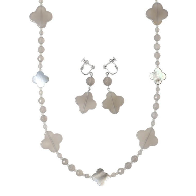 黒蝶貝&カルセドニーネックレス&イヤリング/ピアスセット[ルーチェ]