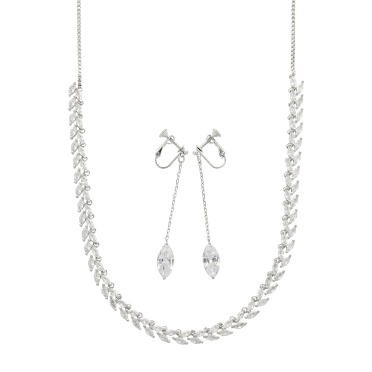 マーキスCZ ラインネックレス&イヤリング/ピアスセット [キャサリン]