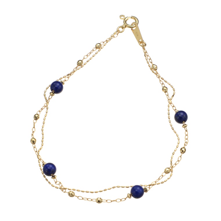 18K YG ラピスラズリ 2連チェーン ブレスレット