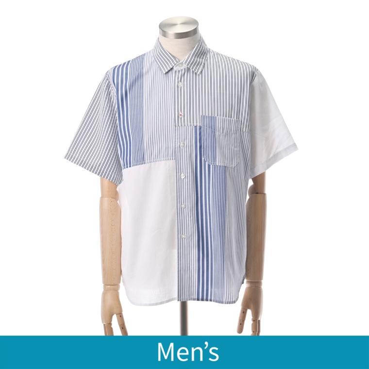 eo SIMPLE LIFE   MEN’Sストライプパッチワークシャツ