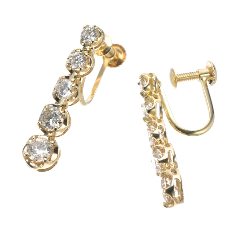 18K ダイヤモンド Iライン イヤリング/ピアス計1.0ctUP