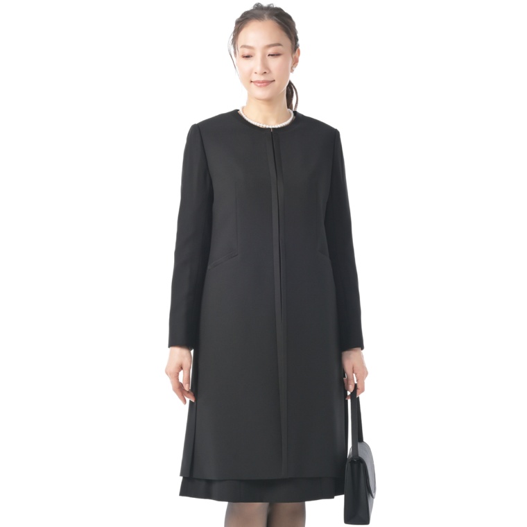 東京ソワール ウォッシャブルノーカラーロングジャケット