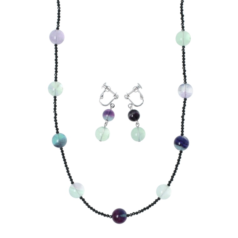 フローライト ネックレス&イヤリング/ピアスセット [クリッシー]