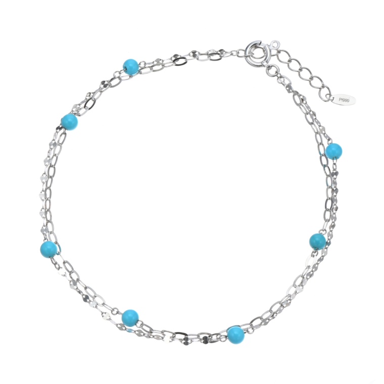 スリーピングビューティートルコ石 純プラチナ 2連ブレスレット