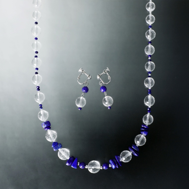 水晶&ラピスラズリグラデーションネックレス&イヤリング/ピアス