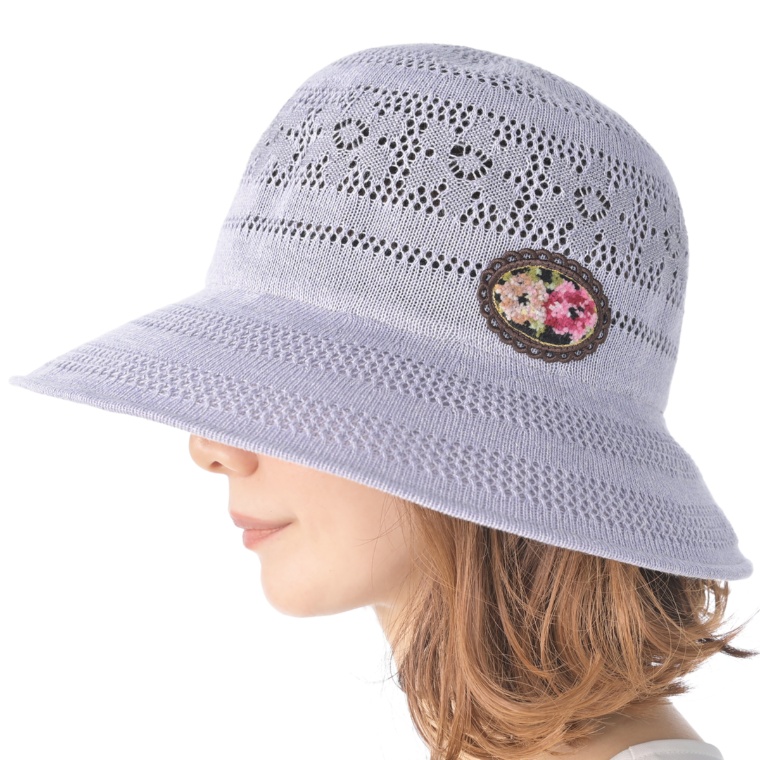 レイクアルスター シェニール織ワッペン透かし編みハット