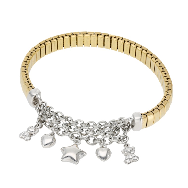 ステンレス/シルバー925 モチーフチャーム付 ストレッチバングル