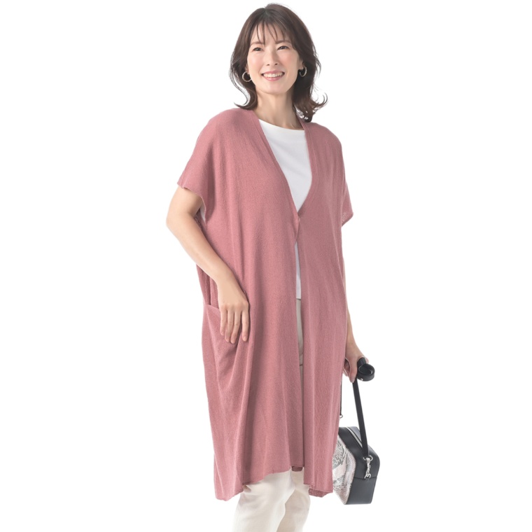 KidsAngel フロントスナップクリンプヤーンニットロングジレ