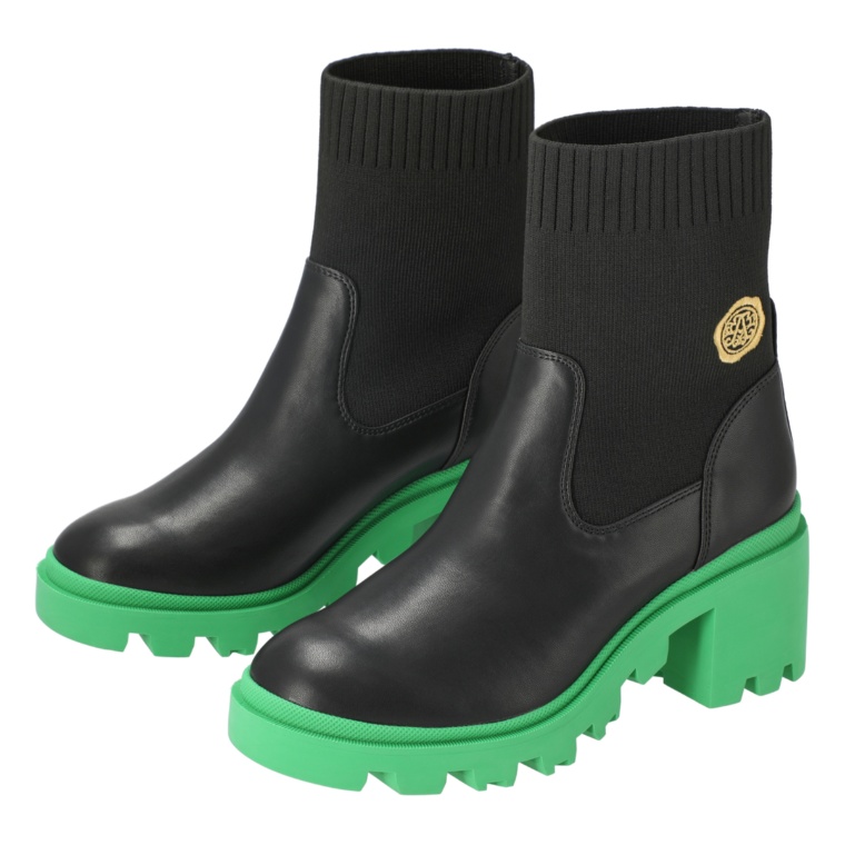 Anne Coquine ニットコンビ刺繍入りトラックソールブーツ