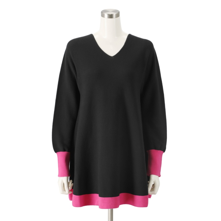 ReginaEve ギザコットン100% ソフトV配色フレアチュニック