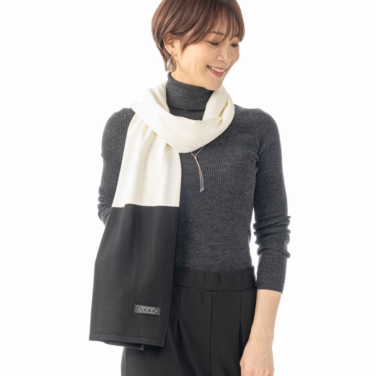 BOUTIQUE JUNKO バイカラーニットストール
