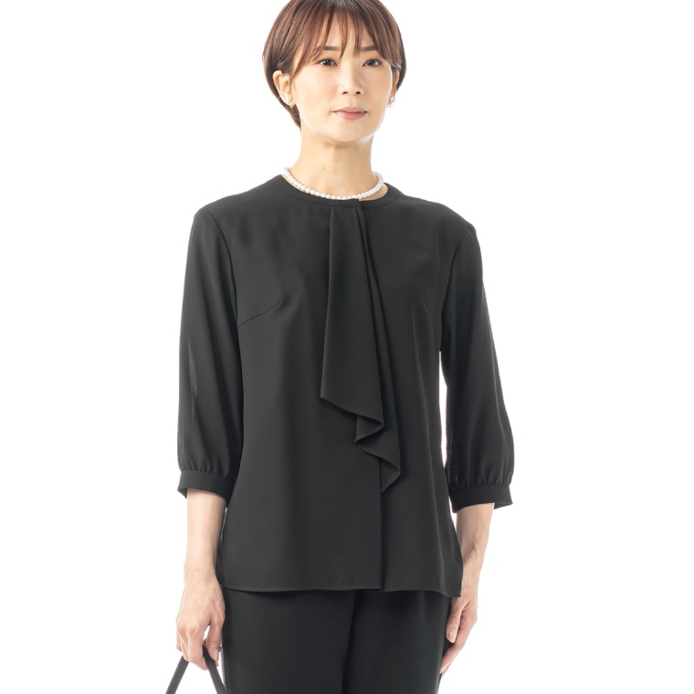 東京ソワール ウォッシャブル薄手ジョーゼットラッフルブラウス