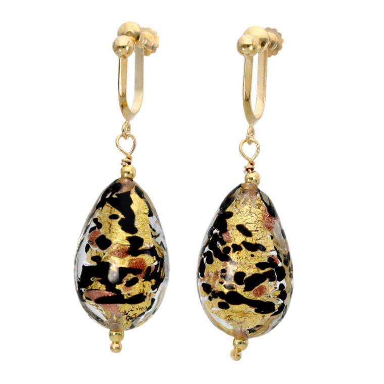 ムラーノ by フランチェスカ ブラック&ゴールドイヤリング/ピアス