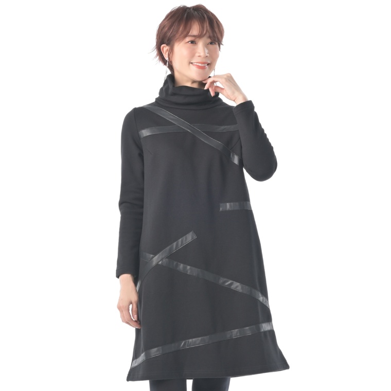 BOUTIQUE JUNKO 合皮クロステープラインワンピース