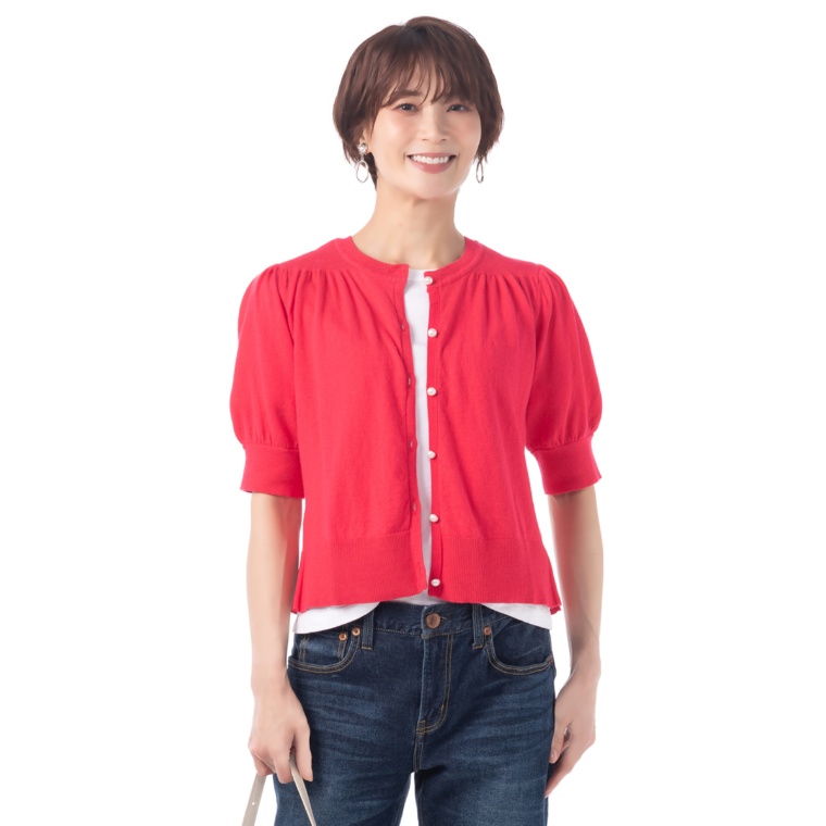 Isaac Mizrahi Live ヨークギャザーニットカーディガン