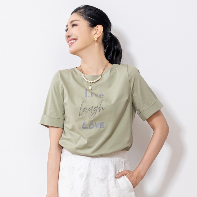 ANELA LUX ポジティブメッセージのヘビロテ美ラインTシャツ