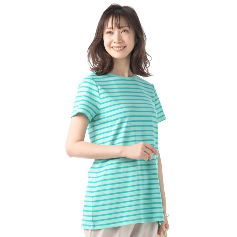 Isaac Mizrahi Live シルキーコットンボーダーTシャツ