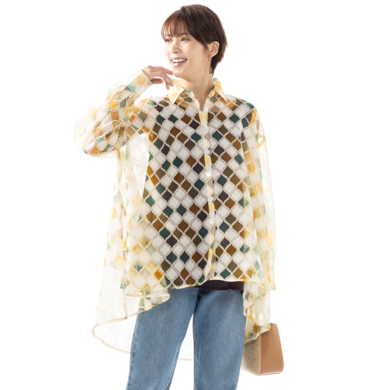 myM インド綿混オーガンジーワイドシャツ