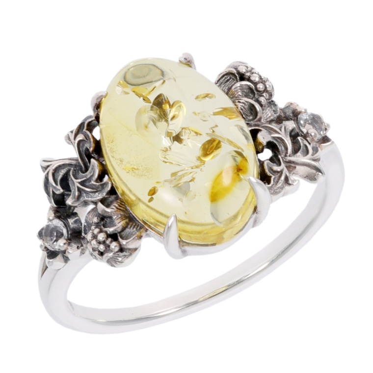 ウィリアム・モリス SSレモンカラー琥珀やぐるまぎく リング