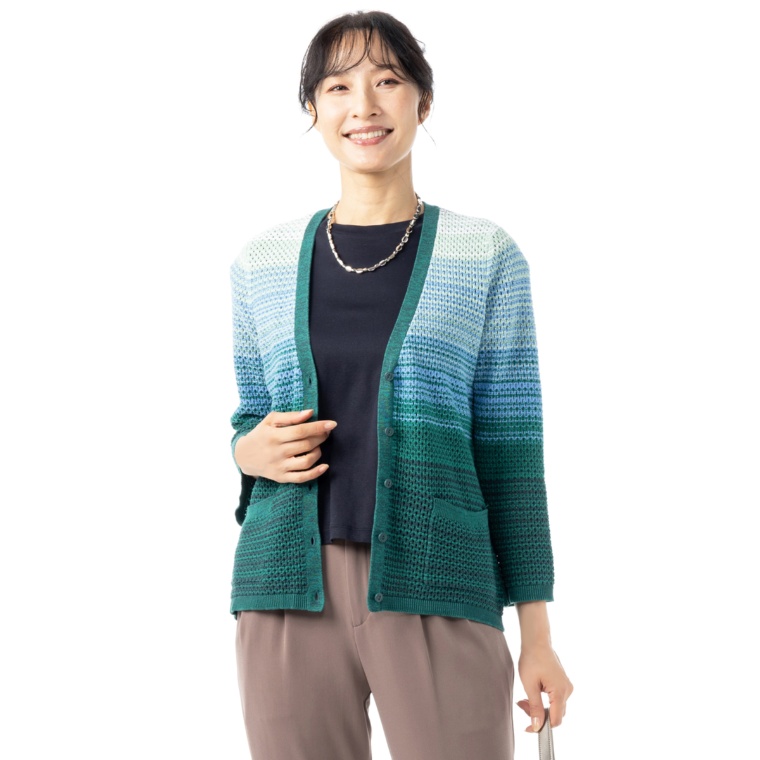 Isaac Mizrahi Live シャドーニットメッシュカーディガン