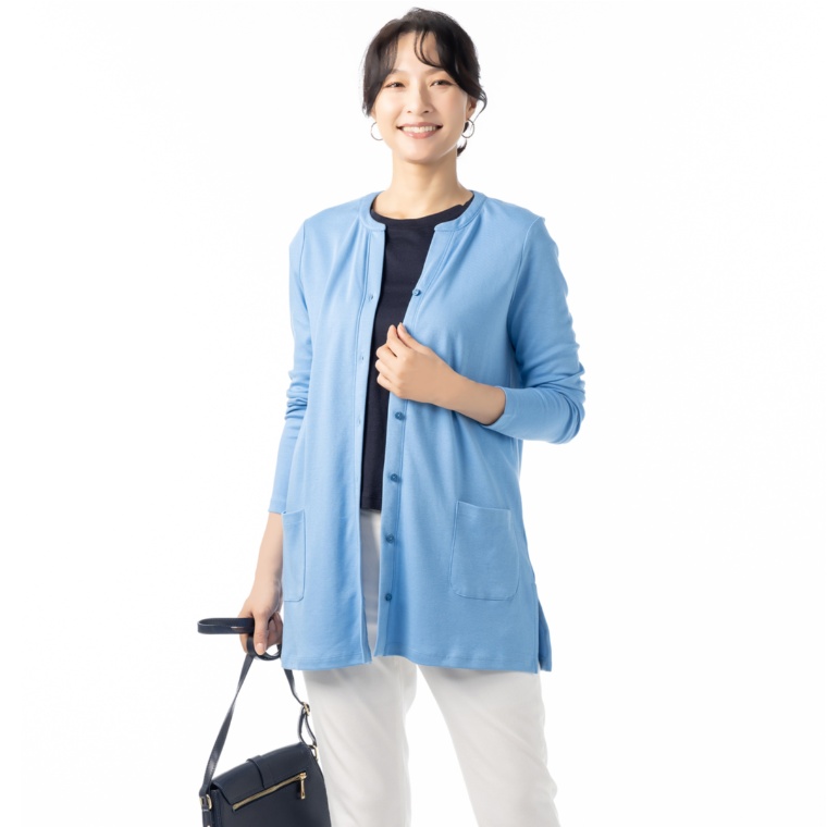 Isaac Mizrahi Live シルキーコットンYネックカーディガン