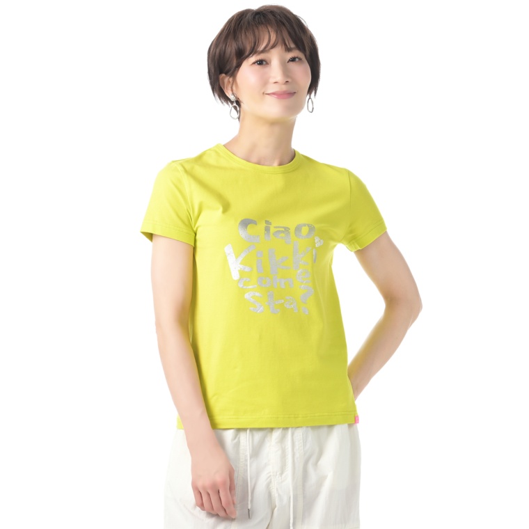 KiKKi クリアーベア天竺のロゴプリントコンパクトTシャツ