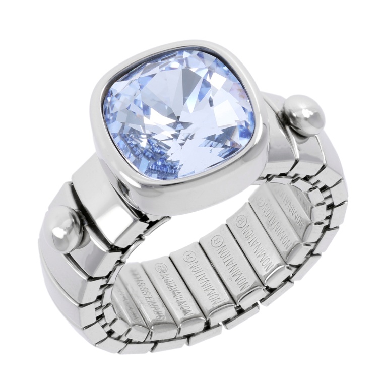 ステンレス クッションカットクリスタルストーン ストレッチリング