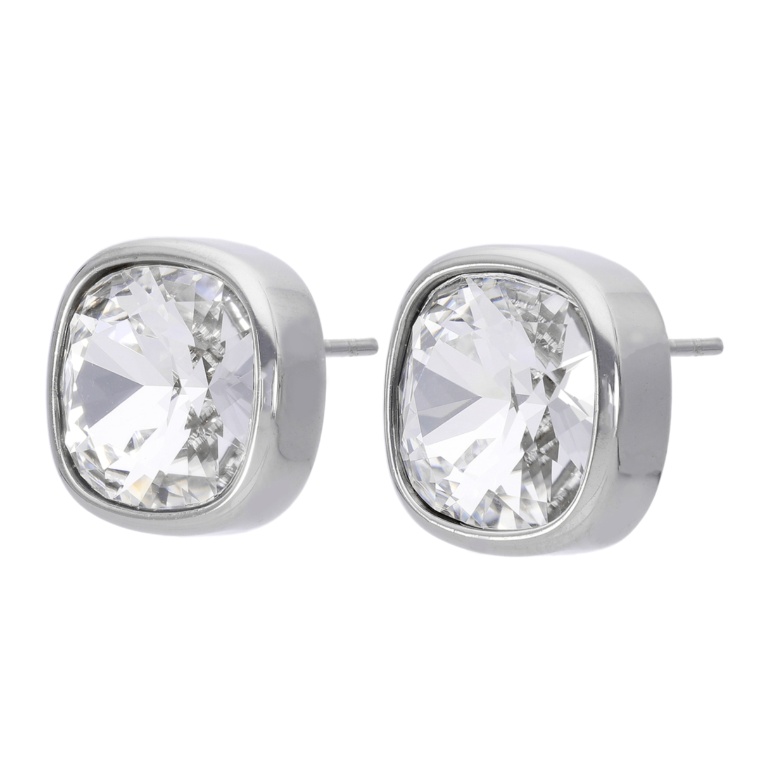 ステンレス クッションカットクリスタルストーン ピアス