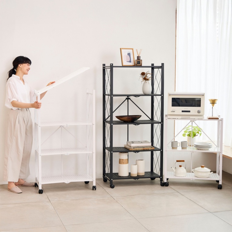 折り畳める収納ラック 幅72cm 5段タイプ キャスター付