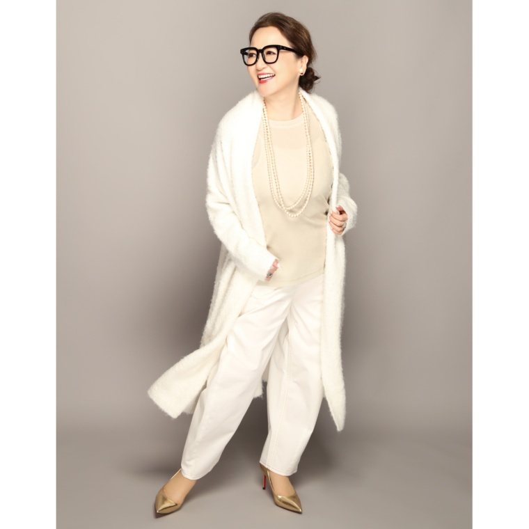 Anne Coquine ウールミックスブークレニットロングコート