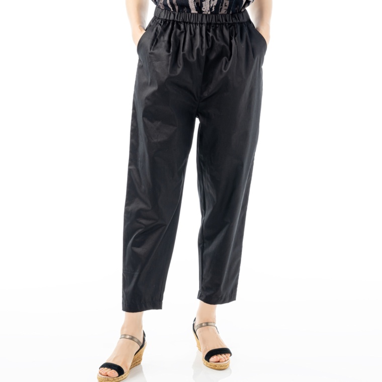 myM インド綿サテンスリムルックゆったりパンツ