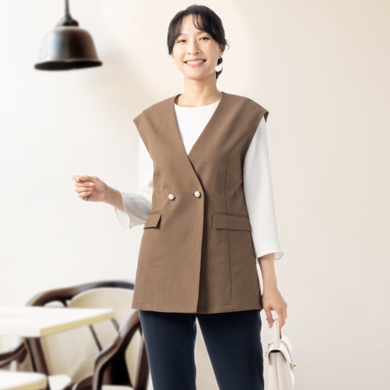 CARRIERE 麻ライクなパール調ボタンジレ