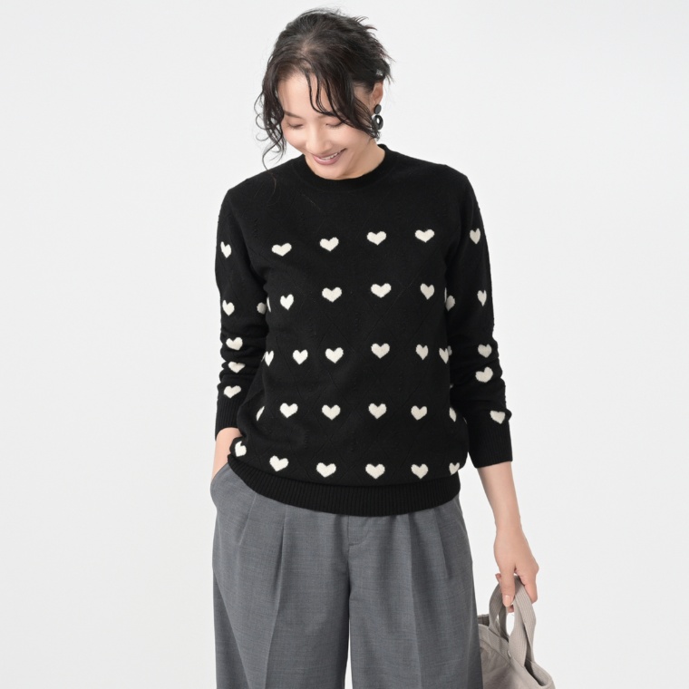CASHYAGE カシミヤ100%ハート柄ニット