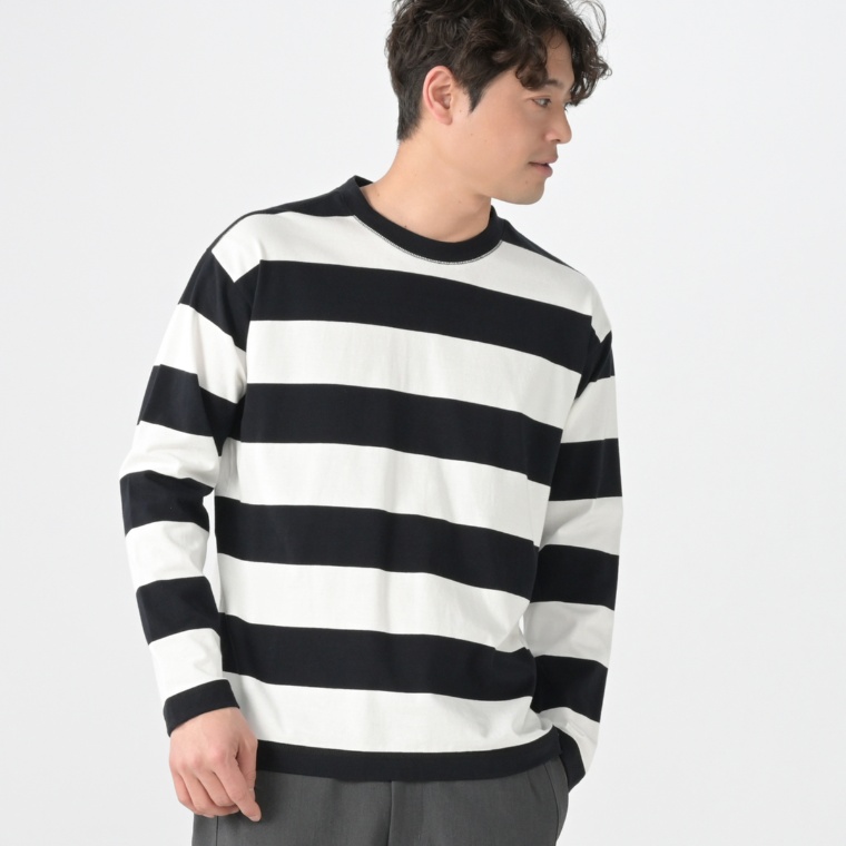Lucca Uomo alla moda ロングスリーブボーダーTシャツ