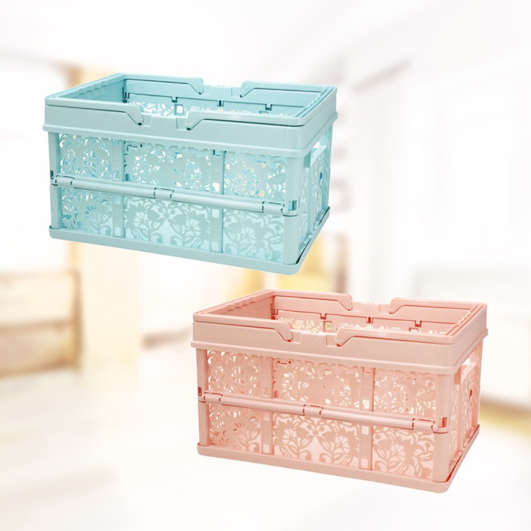 取っ手付き お洒落な折り畳みコンテナ選べる2個